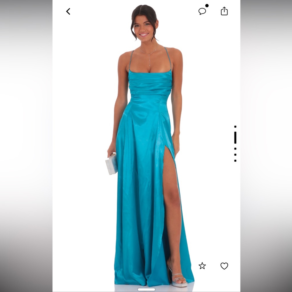 Satin Draped Maxi Dress in Aqua Blue